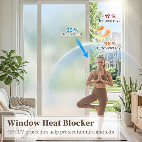 Frosted Window Privacy Film -Brushed Silver Static Cling Glass Film 78.7 x 29.5″