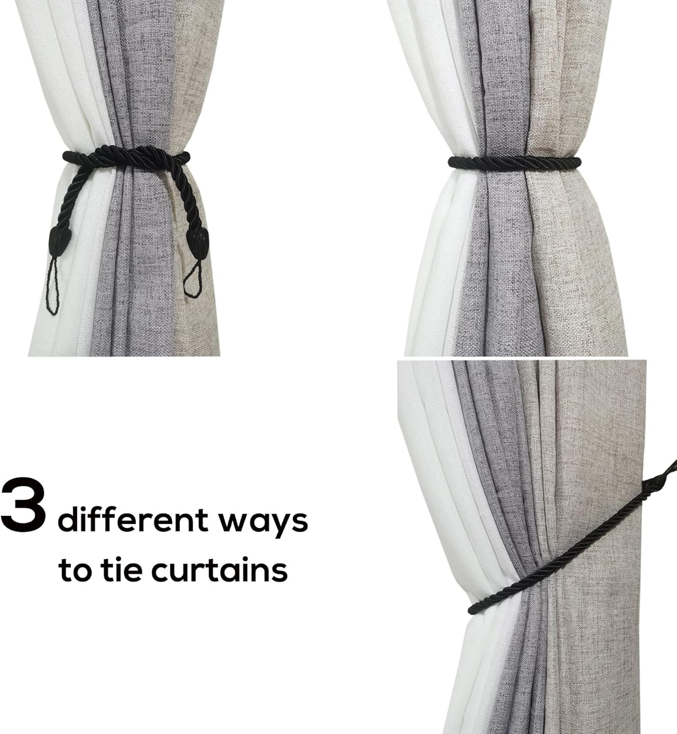 Curtain Tiebacks Ropes, Decorative Handmade Tie Backs Curtain Holdbacks with 2 M