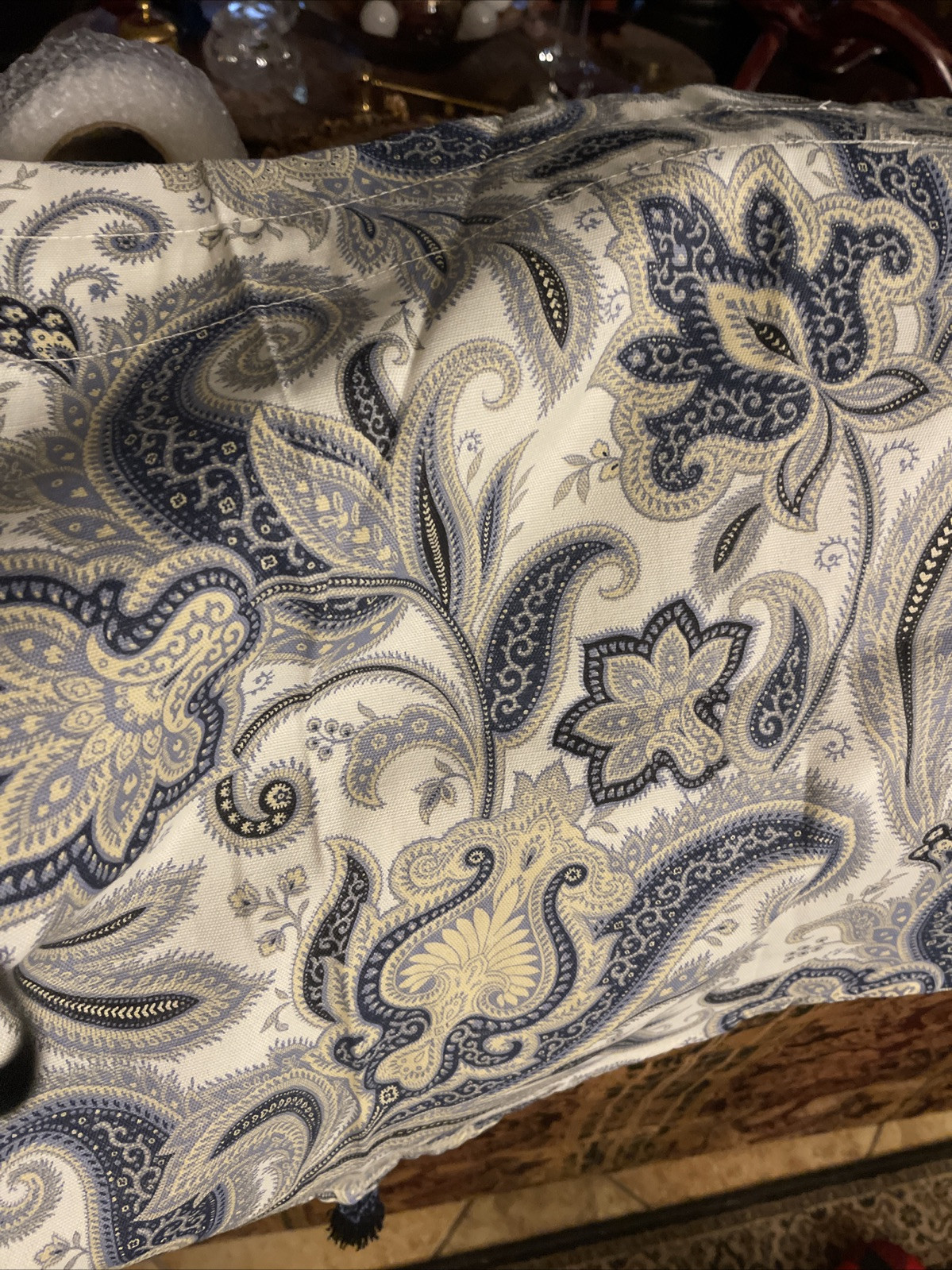 3 Set Waverly Rustic Retreat Jacobean Tasseled Valance Porcelain Blue 50×22″