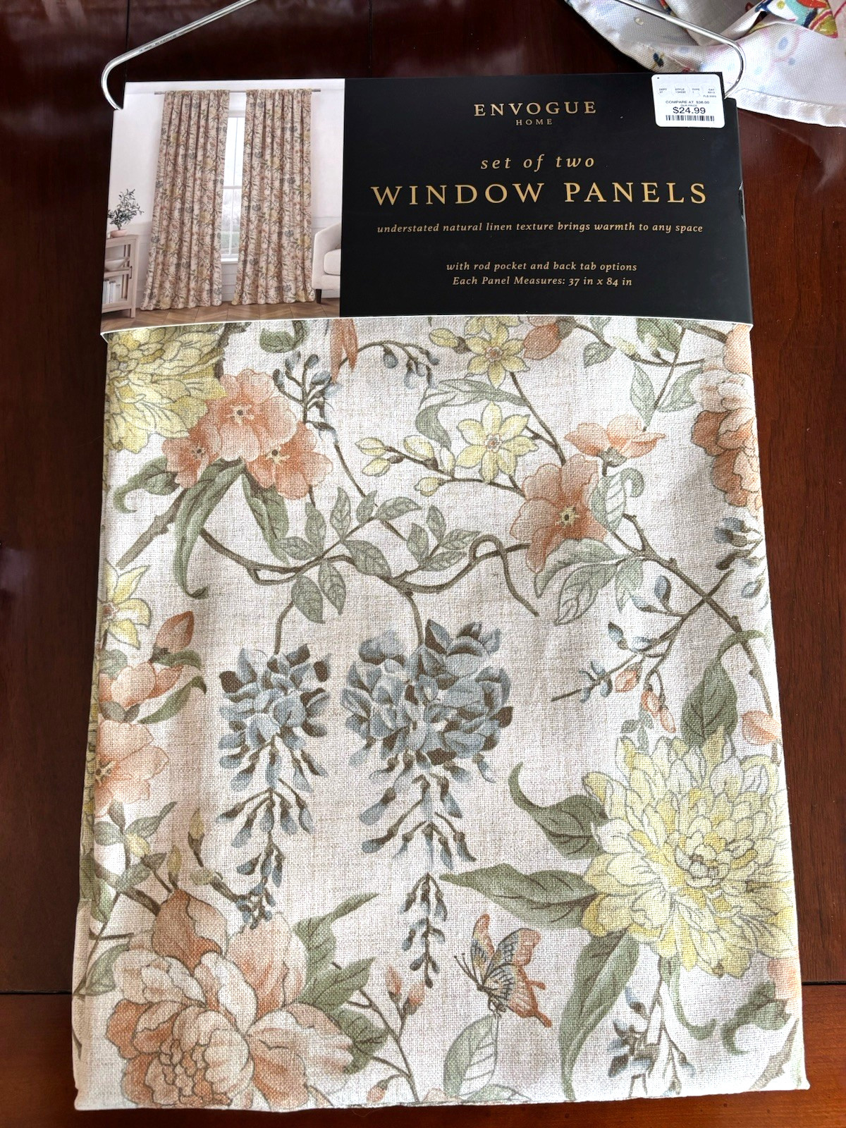 ENVOGUE Window Curtains 2 Panels Beige 37” x 84” Flowers Birds Floral New