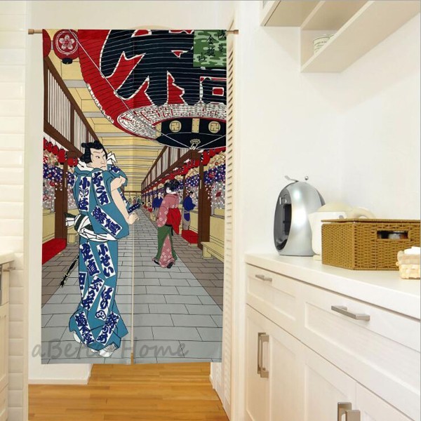 Japan Asakusa Man Kimono Print Door Curtain Room Divider Doorway Decor Tapestry