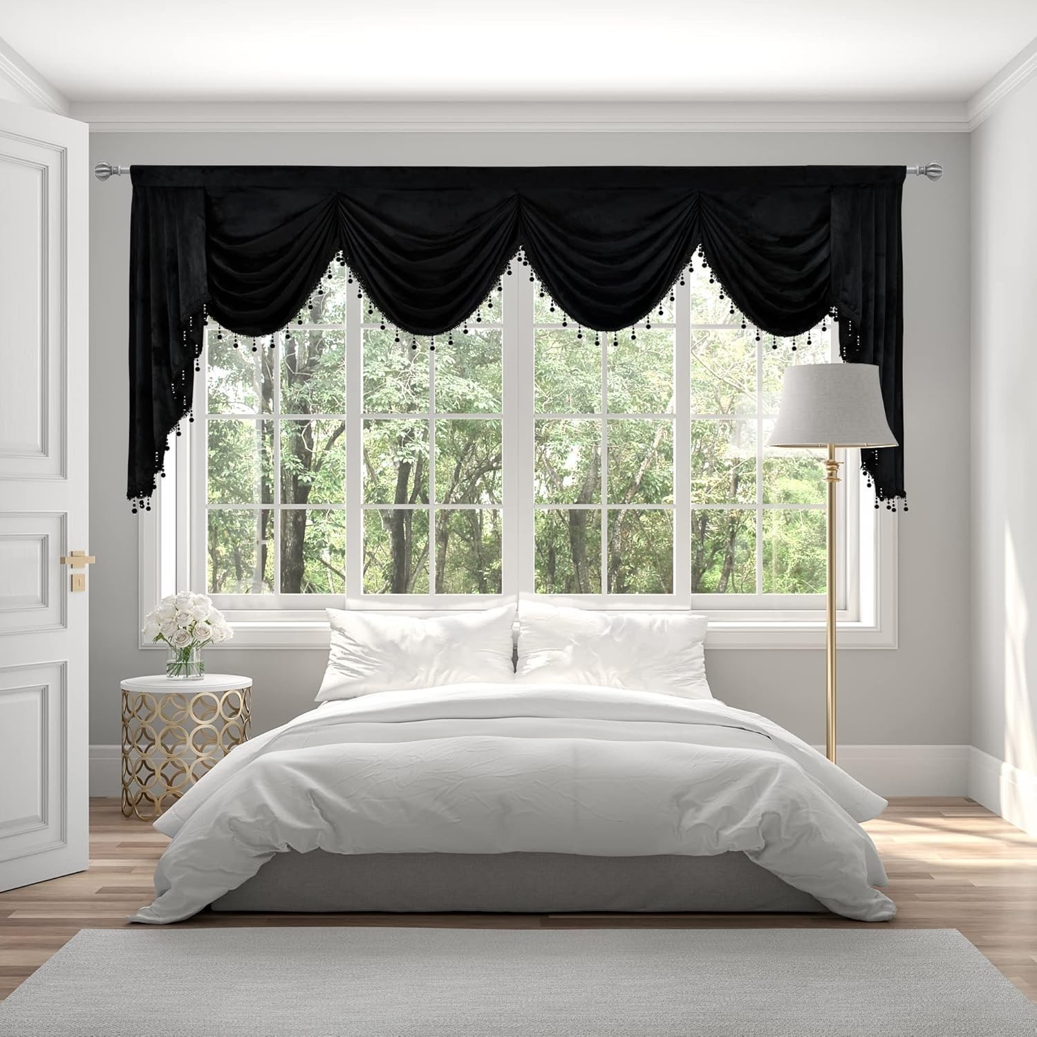 Black Waterfall Valances for Living Room, Velvet Swag Valance for Bedroom – R…