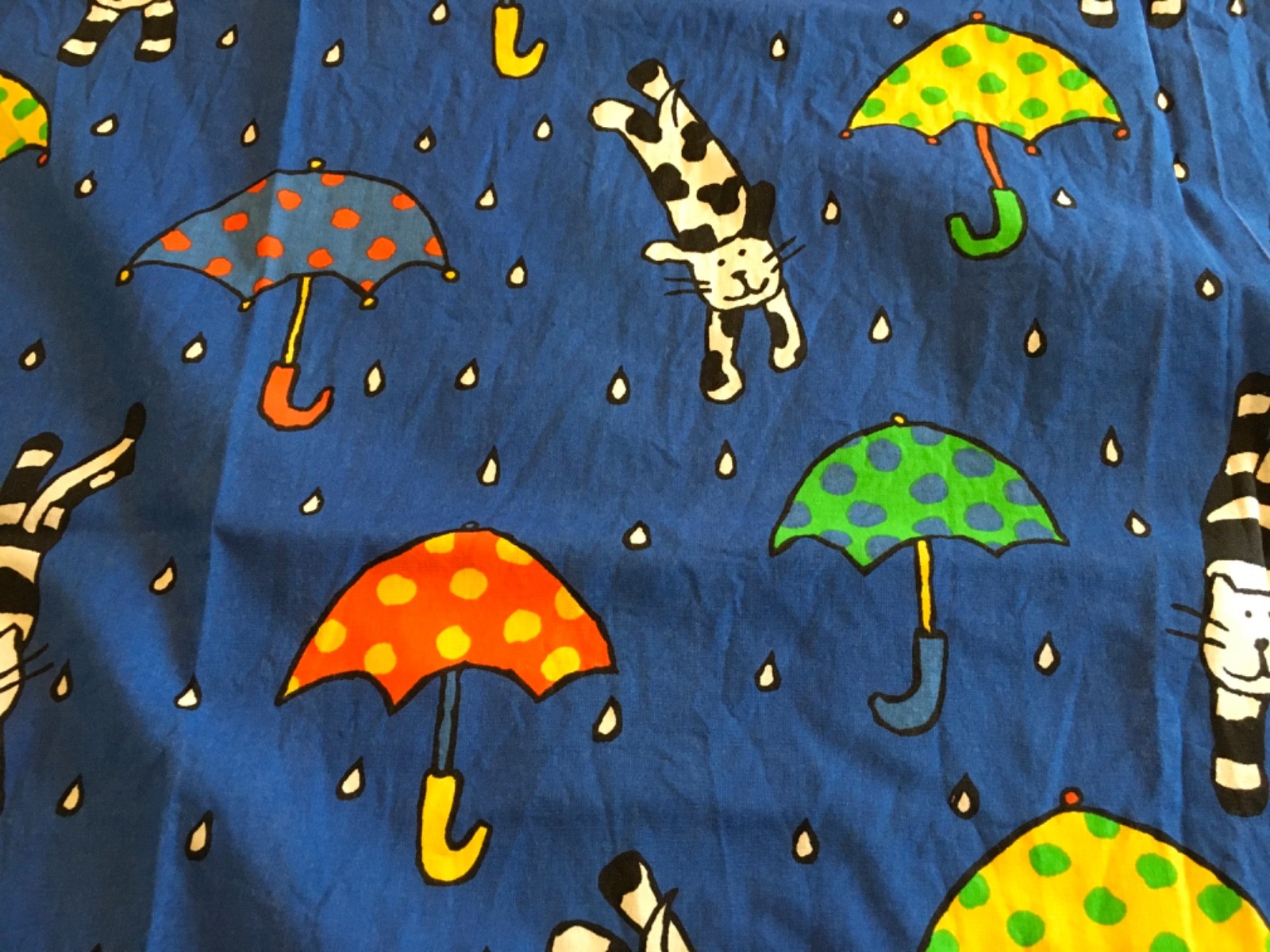 Adorable Bright Pair of Curtains with cats and umbrella in the rain 56×65 long