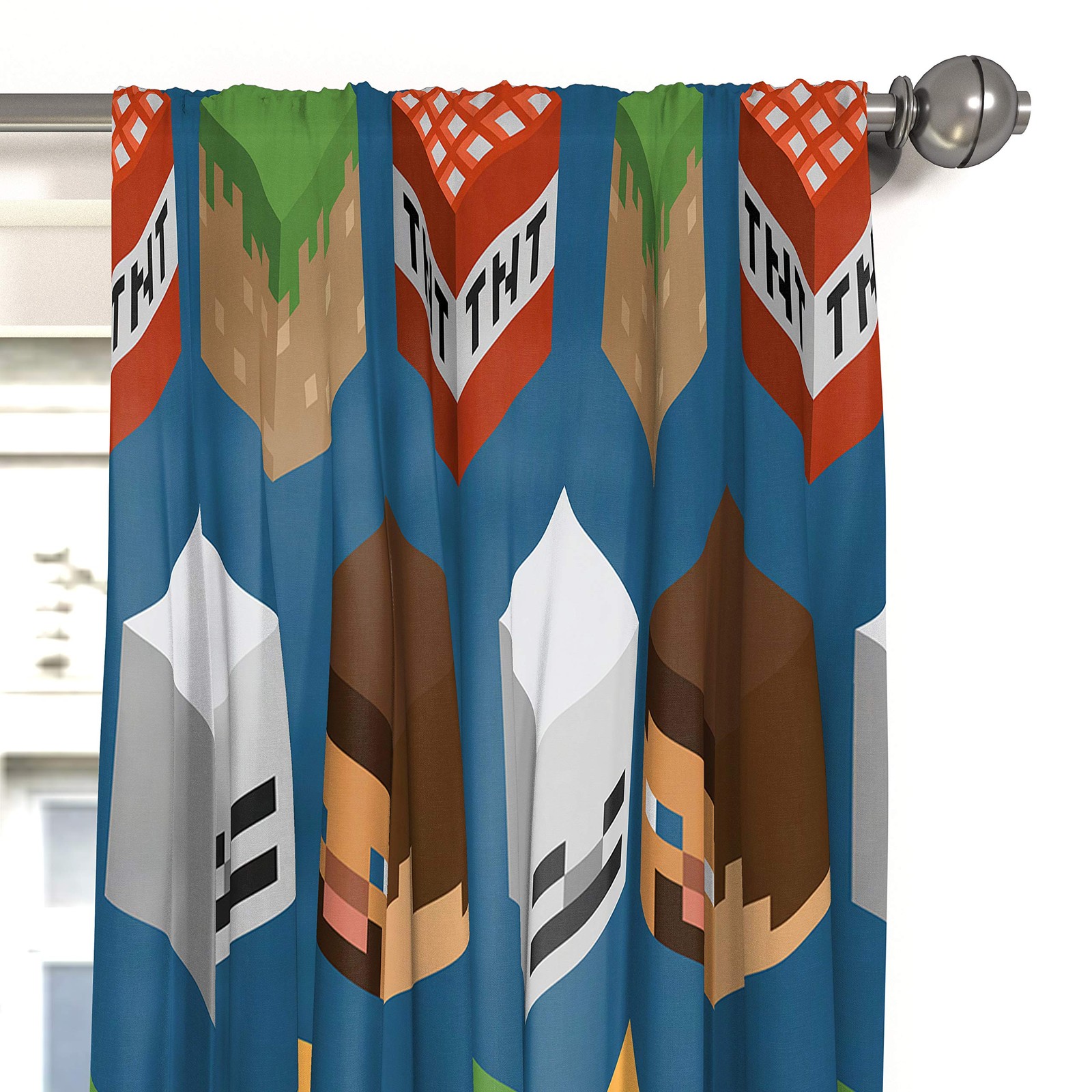 Minecraft Isometric Blue 84″ Inch Drapes 4 Piece Set – Beautiful Room Décor &…