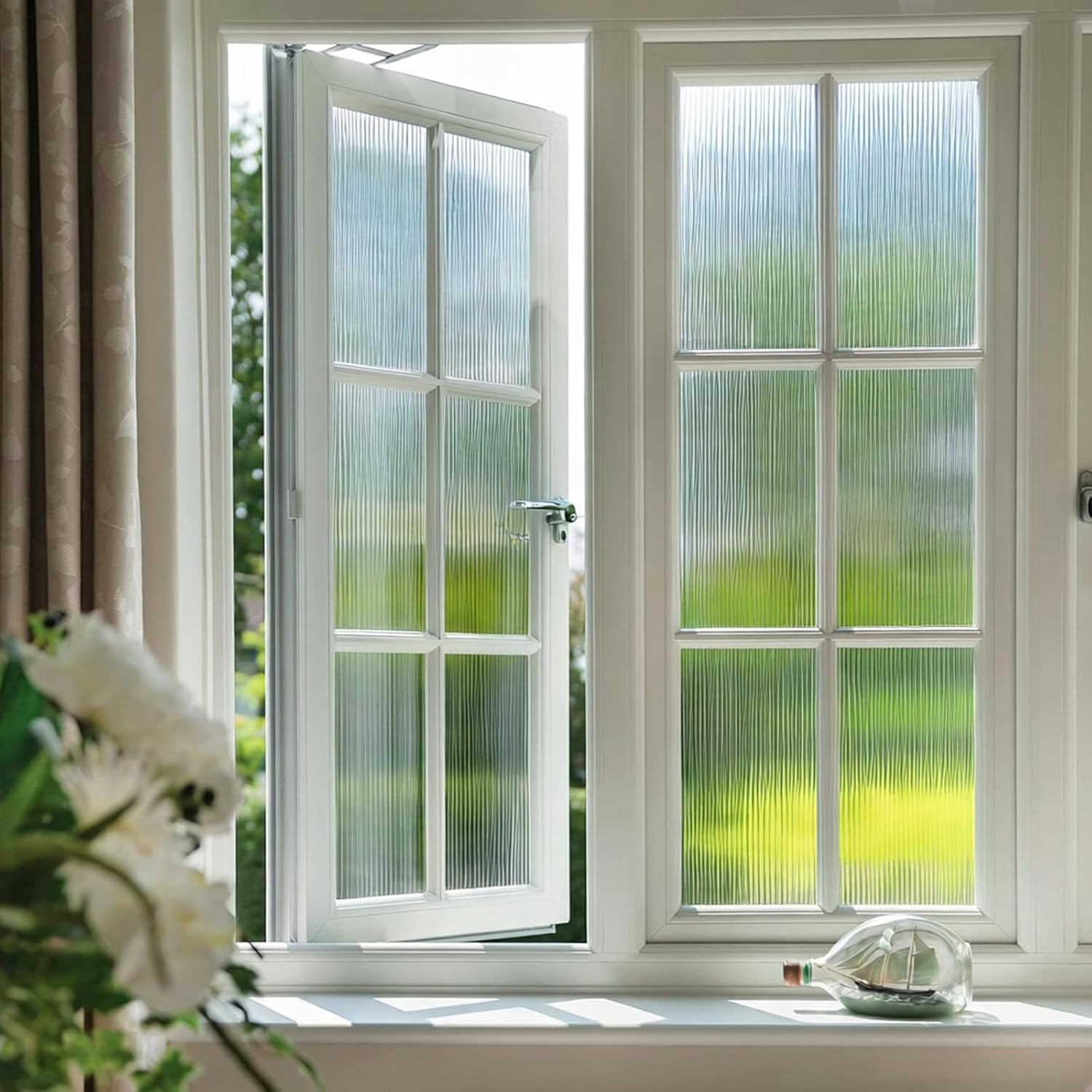 Reeded Glass Privacy Film Frosted Window Cling Window Privacy Film 3D Decor UV B