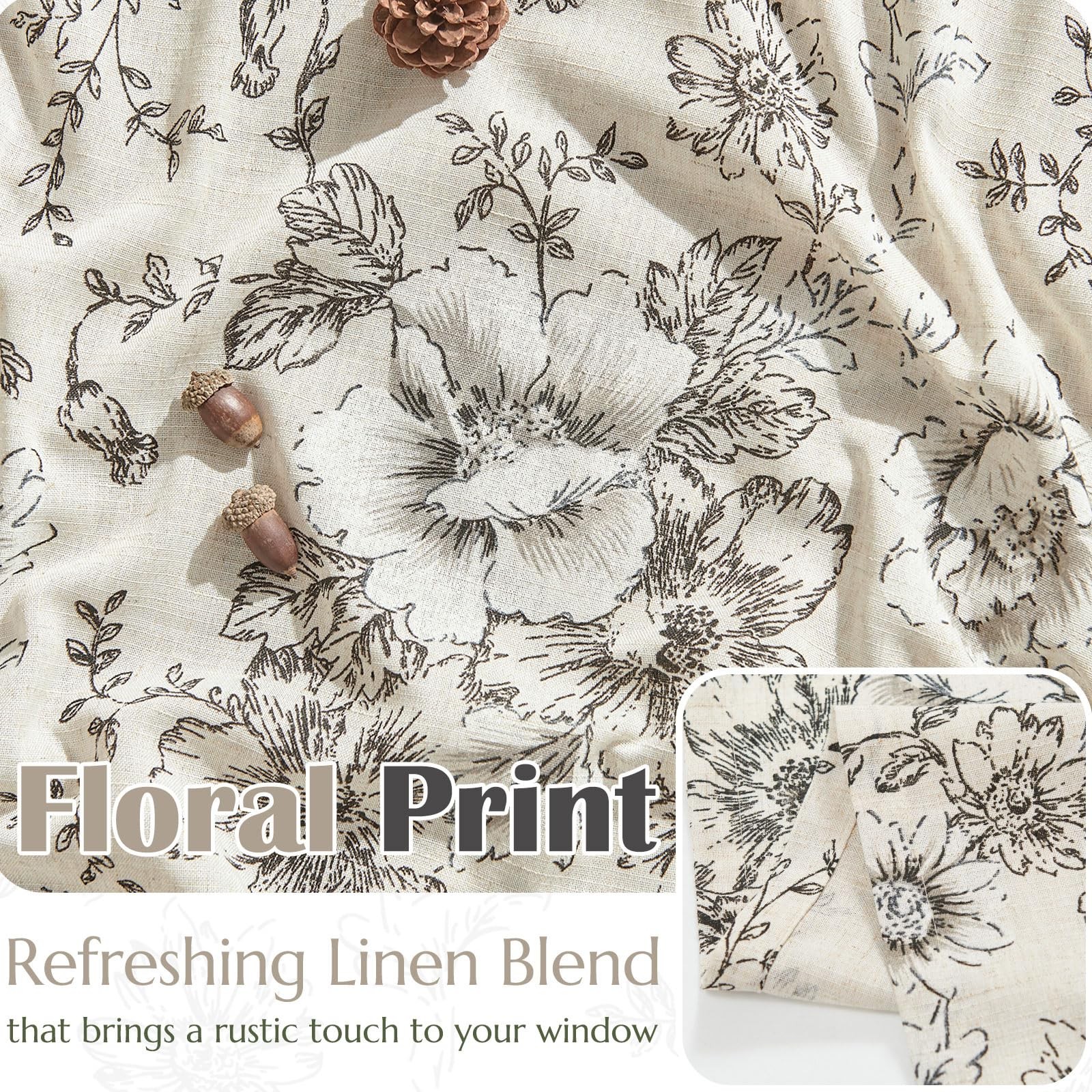 Linen Valance Curtain Farmhouse Black Floral Window Valance for Bedroom, 16 I…