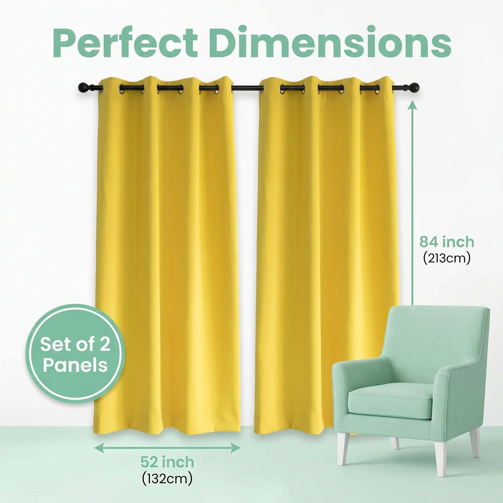 2-Panel 52″X84″ Solid Full Blackout Grommet Curtains for Ultimate Light Control