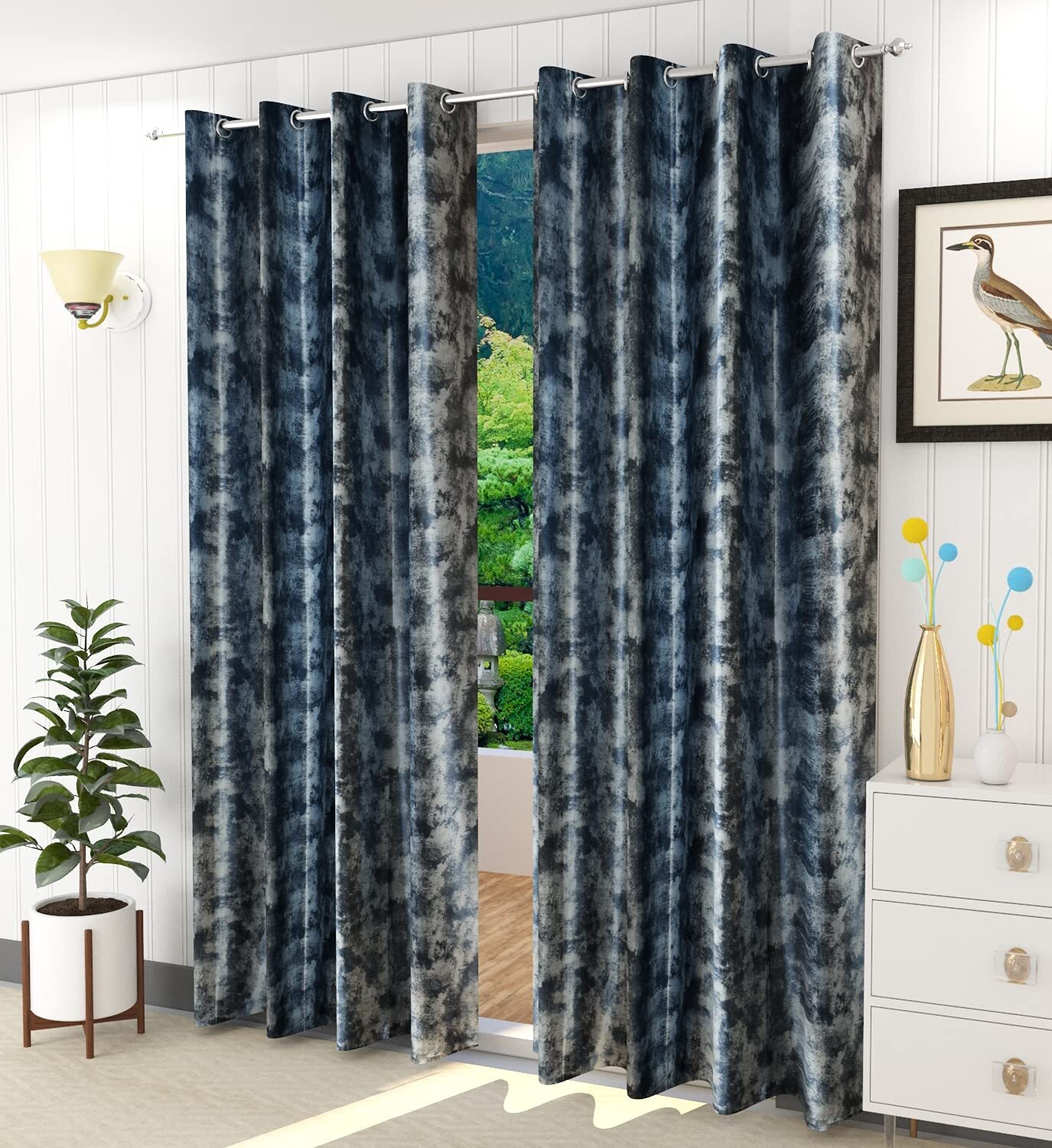 Solid Texture Print Polyster Curtain – 10 feet Long Door, Grey[2 Piece], Eyelet