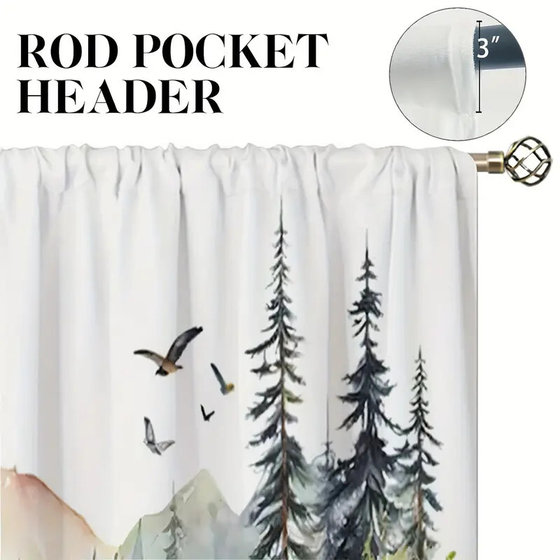 Brown Bears Forestry Mountain Wildlife Window Valance, Modern Rustic,52″ x 18″