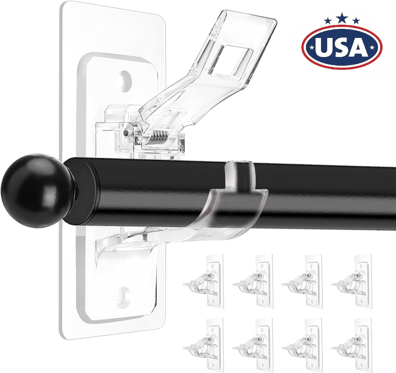8× Nail Free Adjustable Curtain Rod Clip Brackets Self Adhesive Holder Hooks USA
