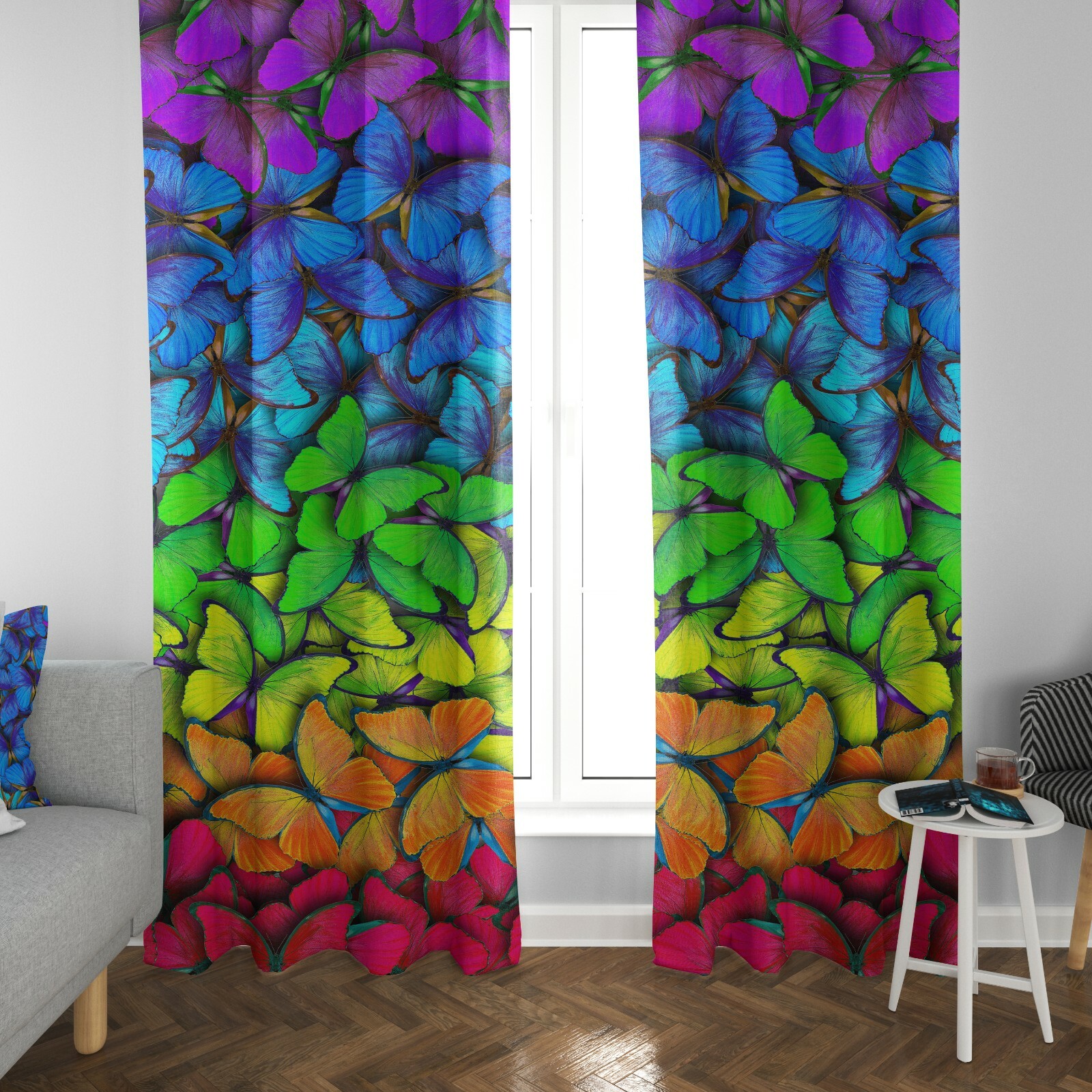 Butterfly Window Curtain colorful Drapery Curtain Panels kids rainbow window
