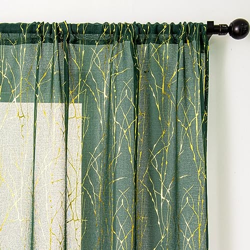 Emerald Green Sheer Curtains 96 52″W x 96″L (Pack of 2) Gold and Emerald Green