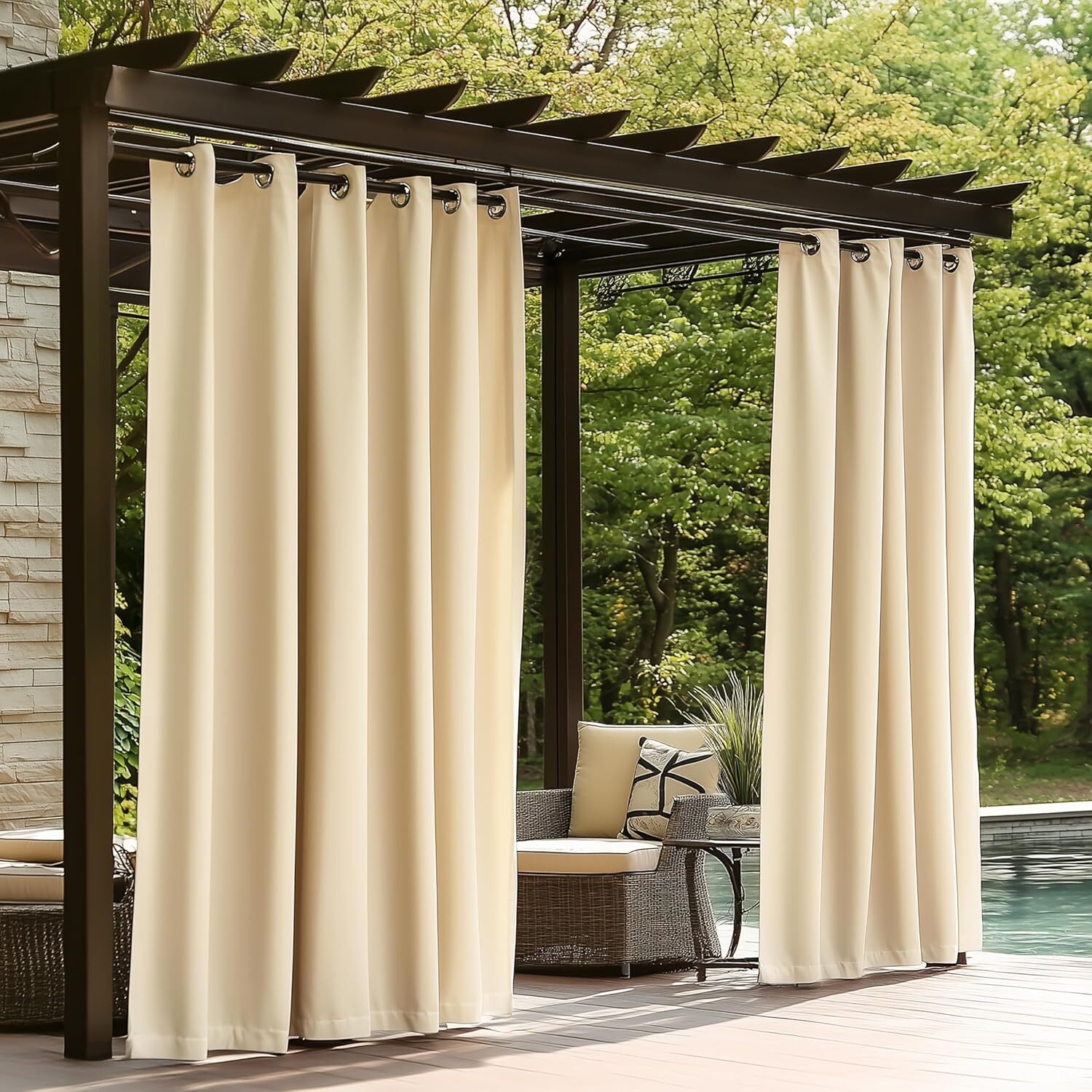 Waterproof Outdoor Curtains Patio Blackout Curtain Thermal Insulated for Pergola