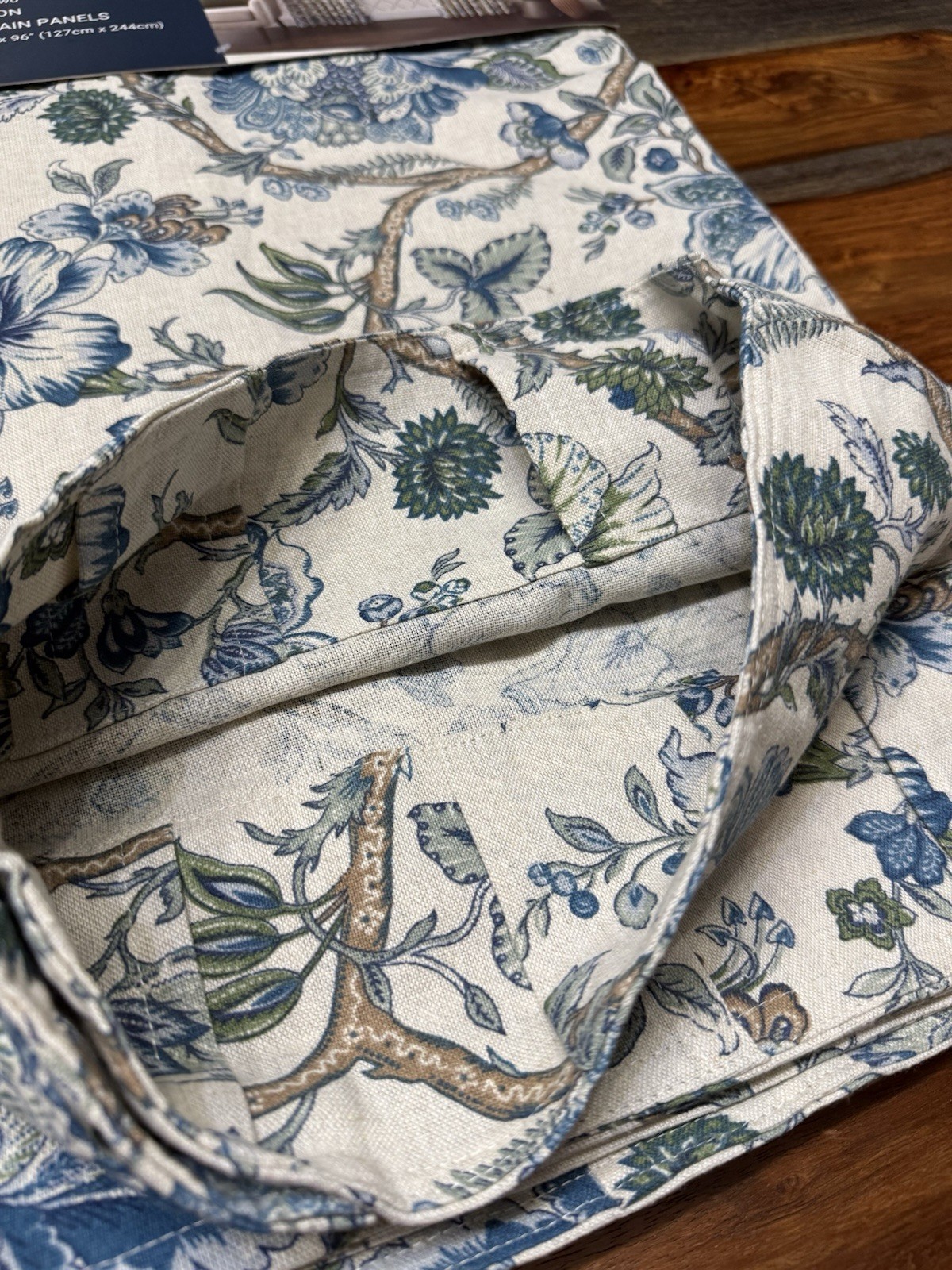 NWT Curated Kravet 2 pc Window Curtains Jacobean Floral Blue Cotton 50″ x 96″