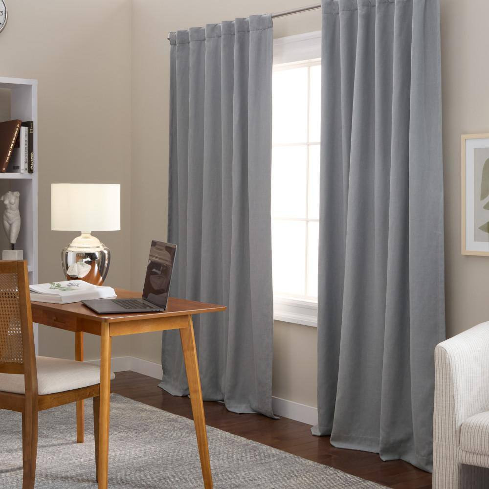 Arlo Solid Linen Texture 50 In. W X 108 In. L Polyester Blackout Grey Curtain (S