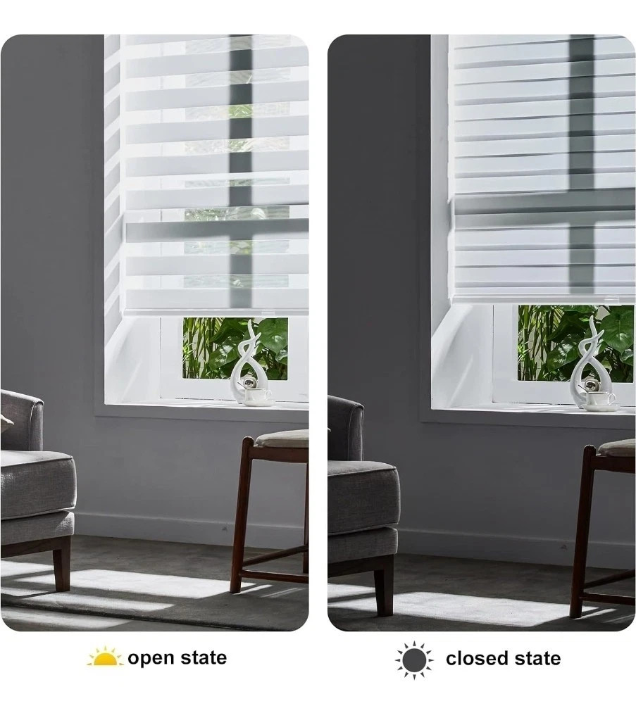 Persilux Cordless Zebra Blinds for Windows (58″ W X 72″ H, White)