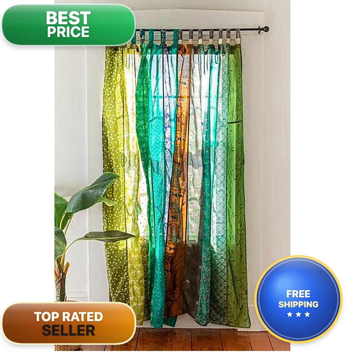 Generic Indian Silk Curtain Patchwork – Style Green Ech-98