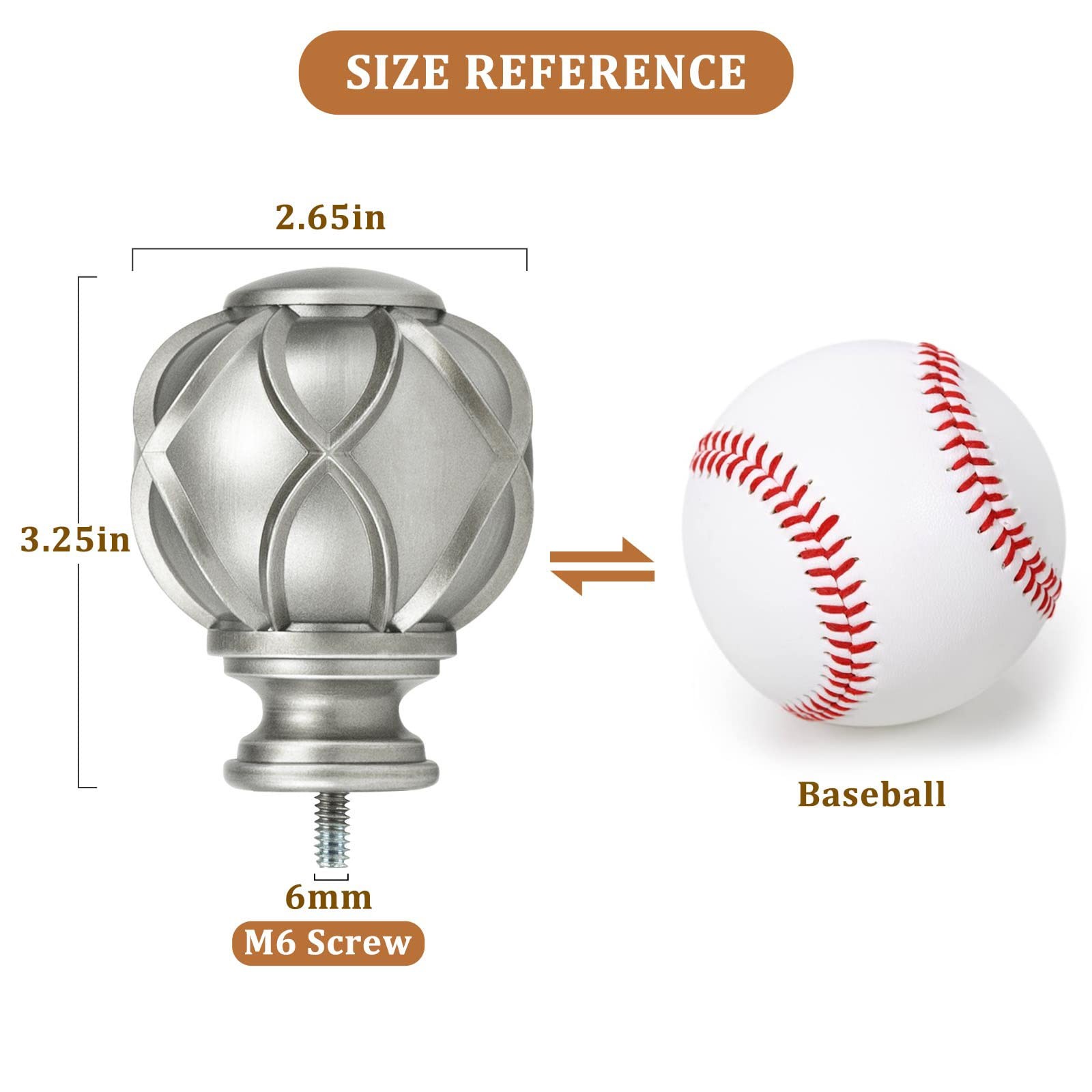 KAMANINA Netted Texture Replacement Finials for 1 or 7/8 Inch Curtain rods, M6 S