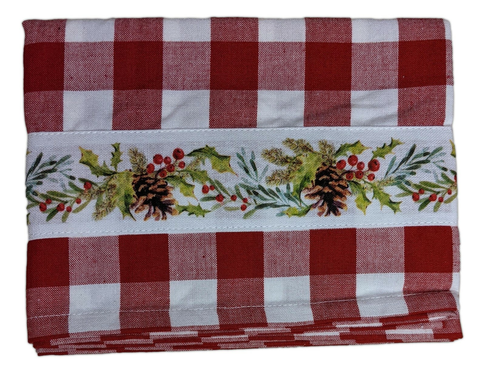 HOLLY VINE Red Check Christmas Window Valance 72″ x 14″, by The Country House