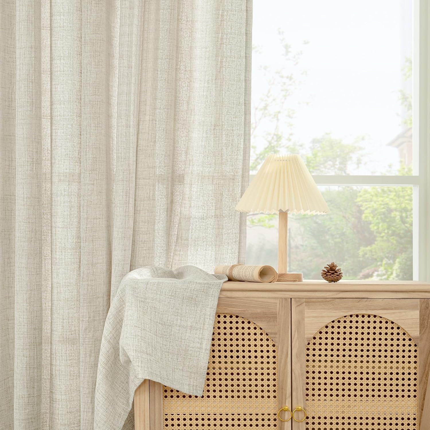 Linen Cafe Curtains Length 2 Panels, Short Half Window Drapes