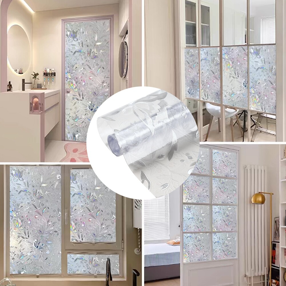 Tulip Window Privacy Film Static Cling Stained Glass Sticker for Bathroom