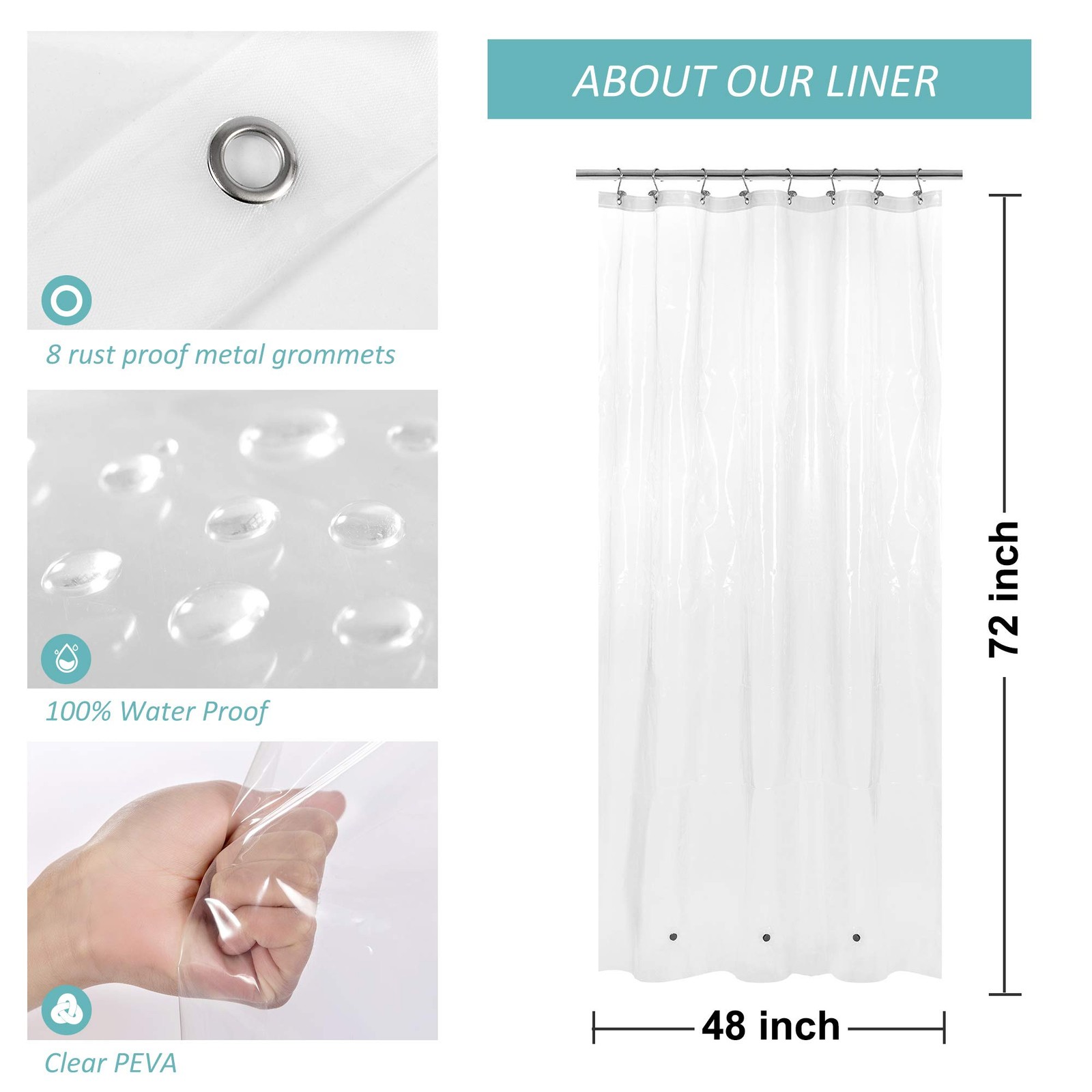 Mrs Awesome Stall Shower Curtain Liner with 3 48″W x 72″L (Pack of 1), Clear