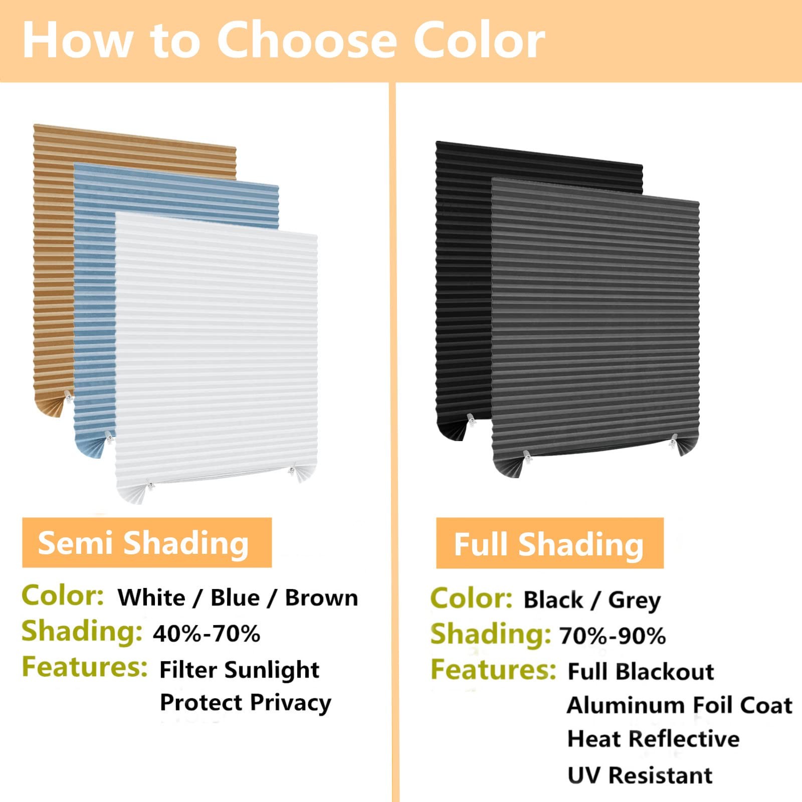 Non Woven Fabric Window Blinds Cordless No Drill, Size Temporary Pleated Shades