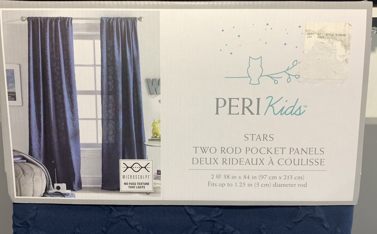 PERI Kids Indigo Blue Stars Two Rod Pocket Panel Curtains (38 in. x 84 in) NEW