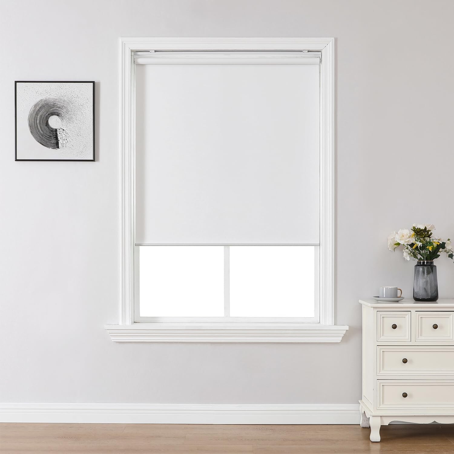 ChrisDowa Cordless Free 100% Blackout Blind Roller Window Shade White 33W x 72H