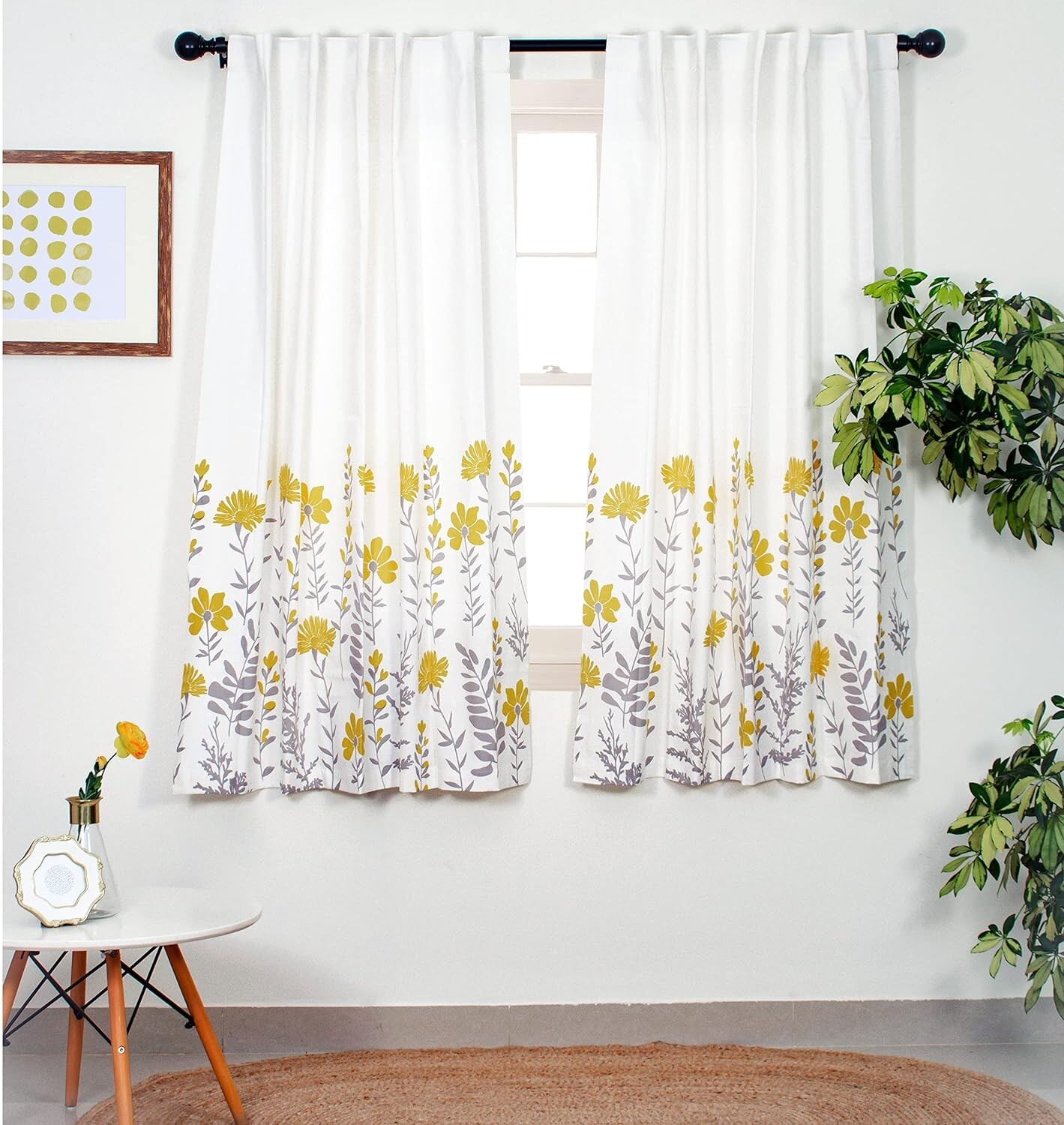 Cotton Room Darkening 5 ft Curtains with Floral Print for Window- Pack of 2