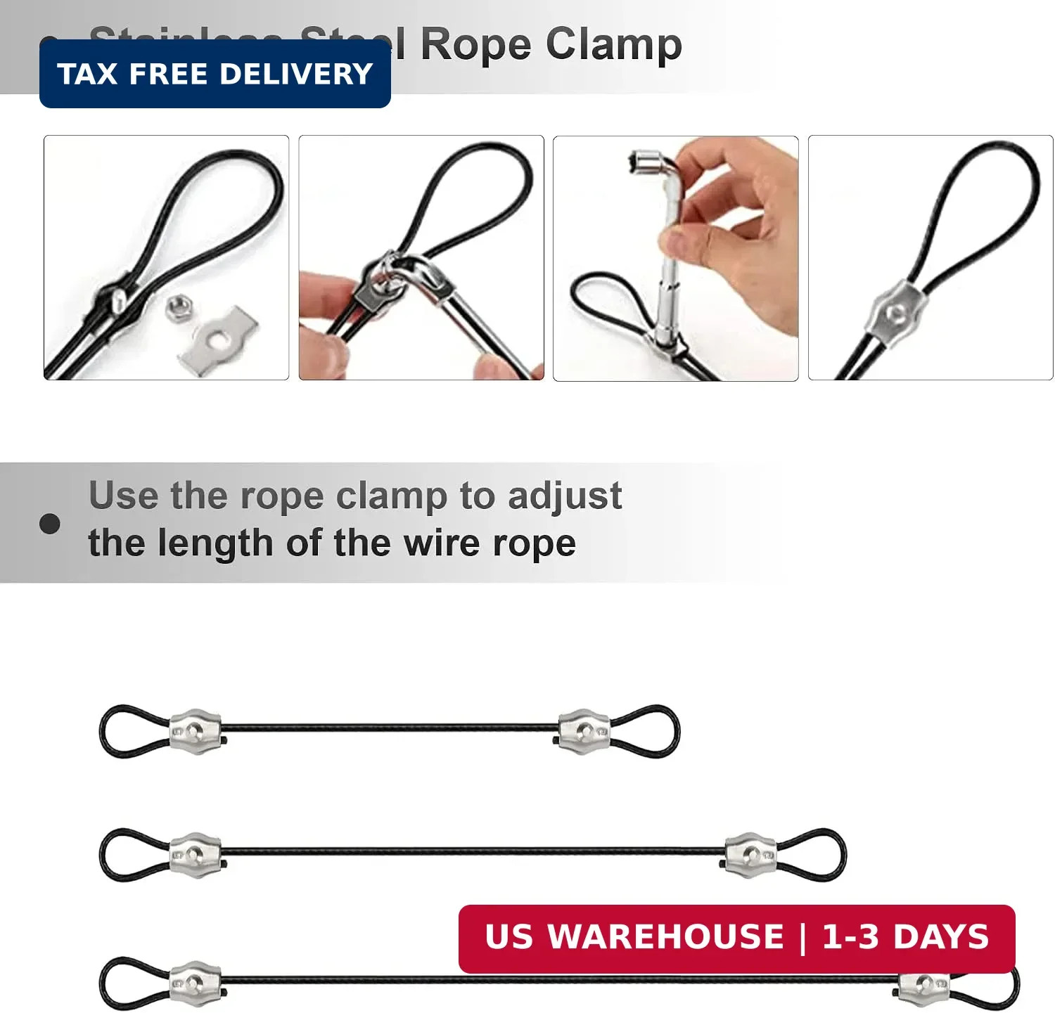 Shade Sail Hardware Kit with Nylon Coated Cable Wire, 304 Stainless Steel Instal