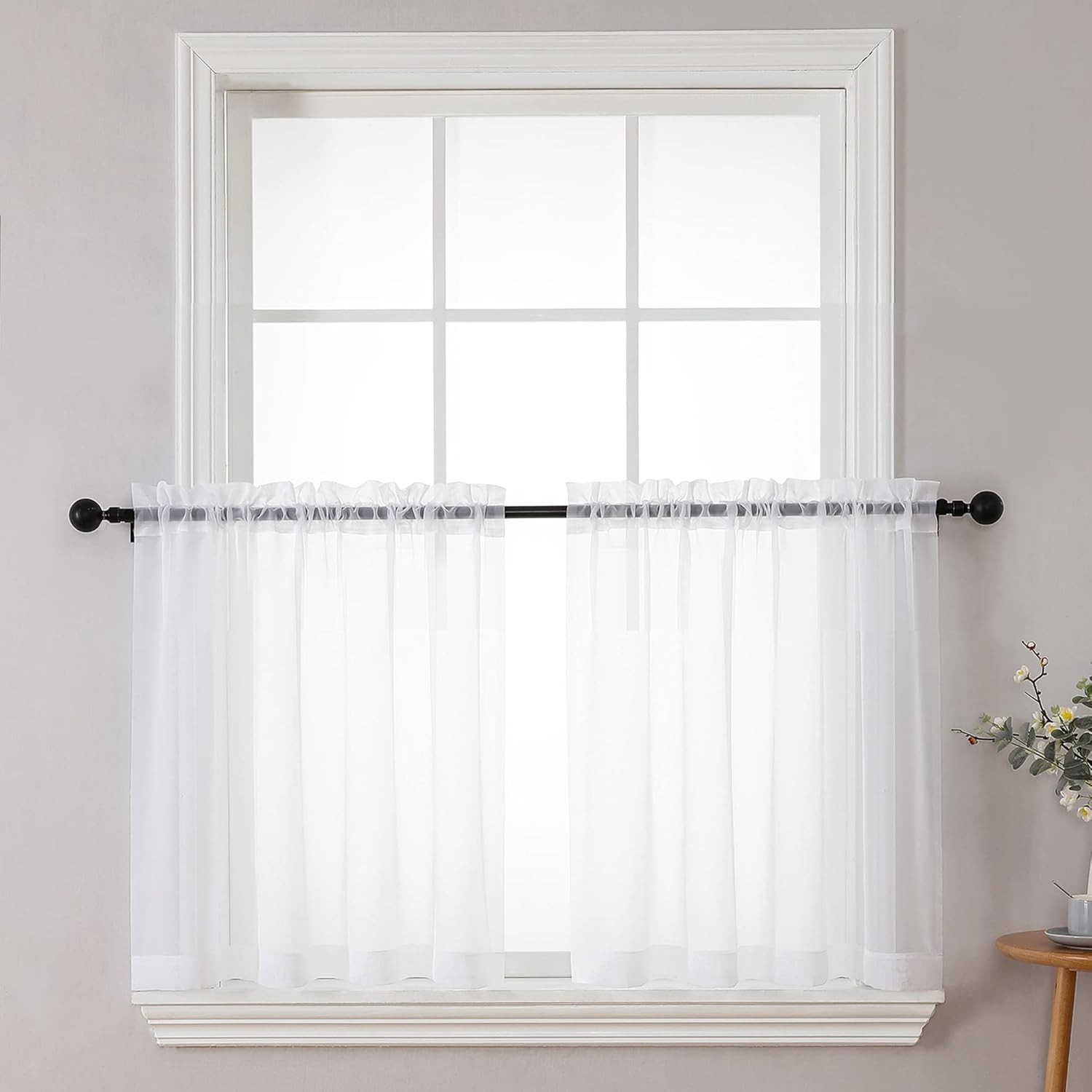 Sheer Tier Curtains 24 Inch Length Set, Small 42″W x 24″L (Pack of 2) White