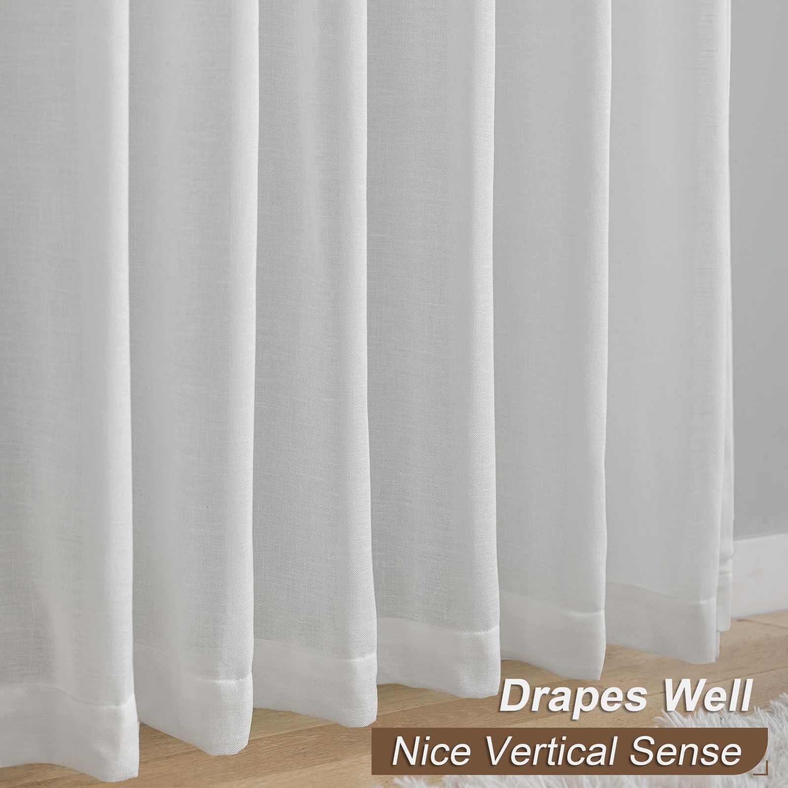 Mstexa White Linen Sheer Extra Wide Curtains 144 Inches Long 100 Inch Width