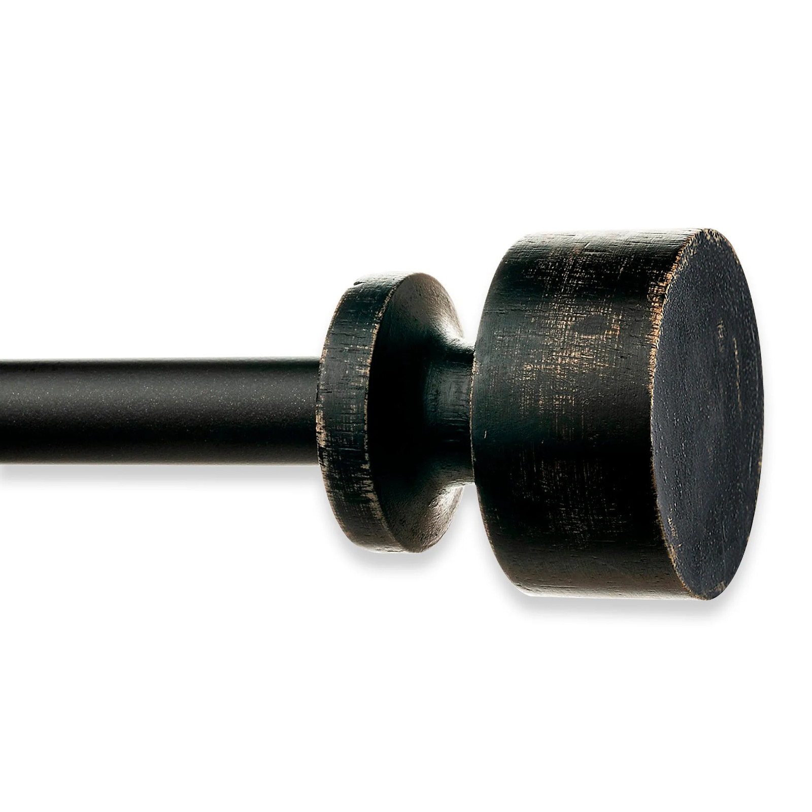 Ezra Farmhouse Rustic Natural Wood Distressed Black Curtain Rod Set