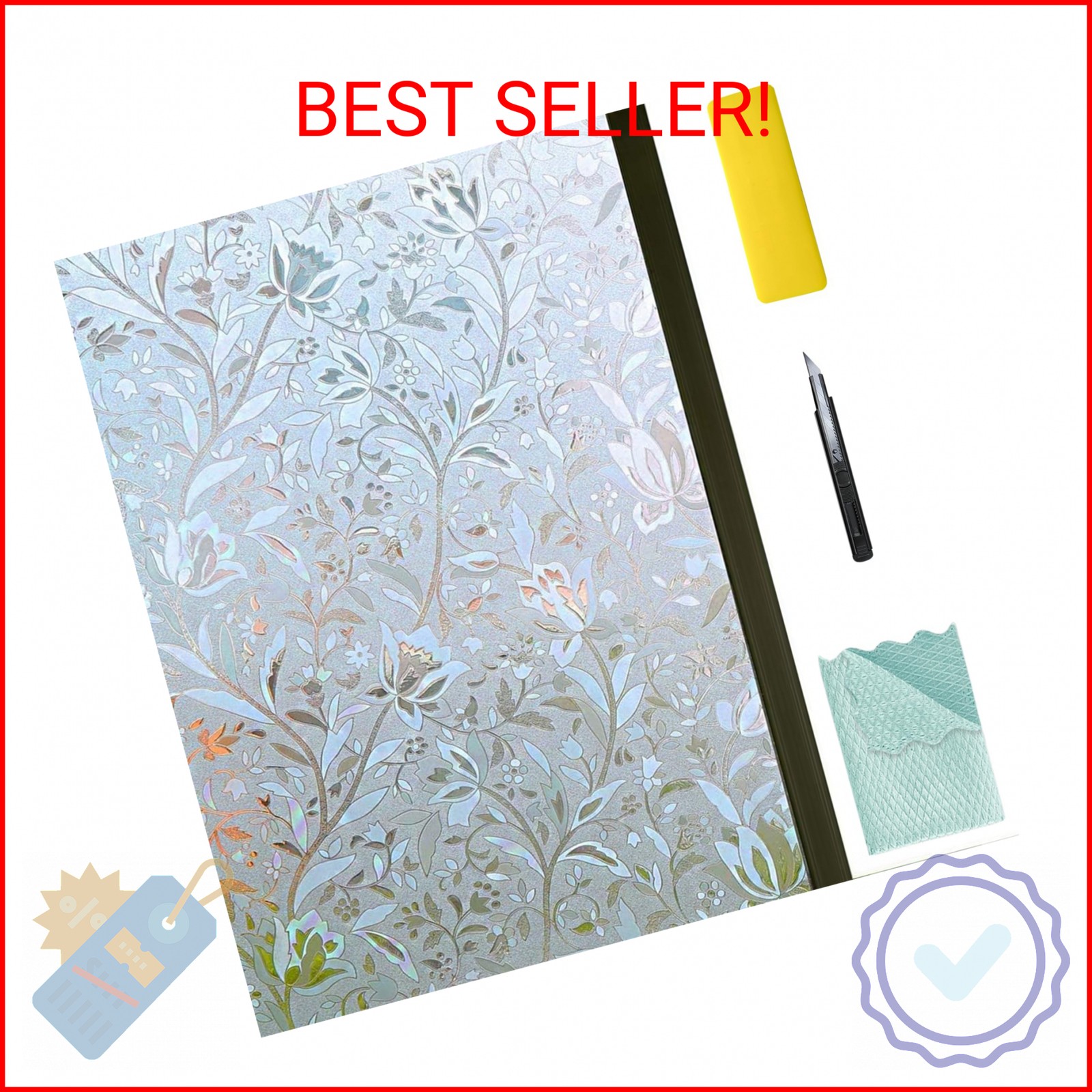 NIVIY Window Privacy Film, Bathroom Stained Glass Decorative Window Clings, 3D F