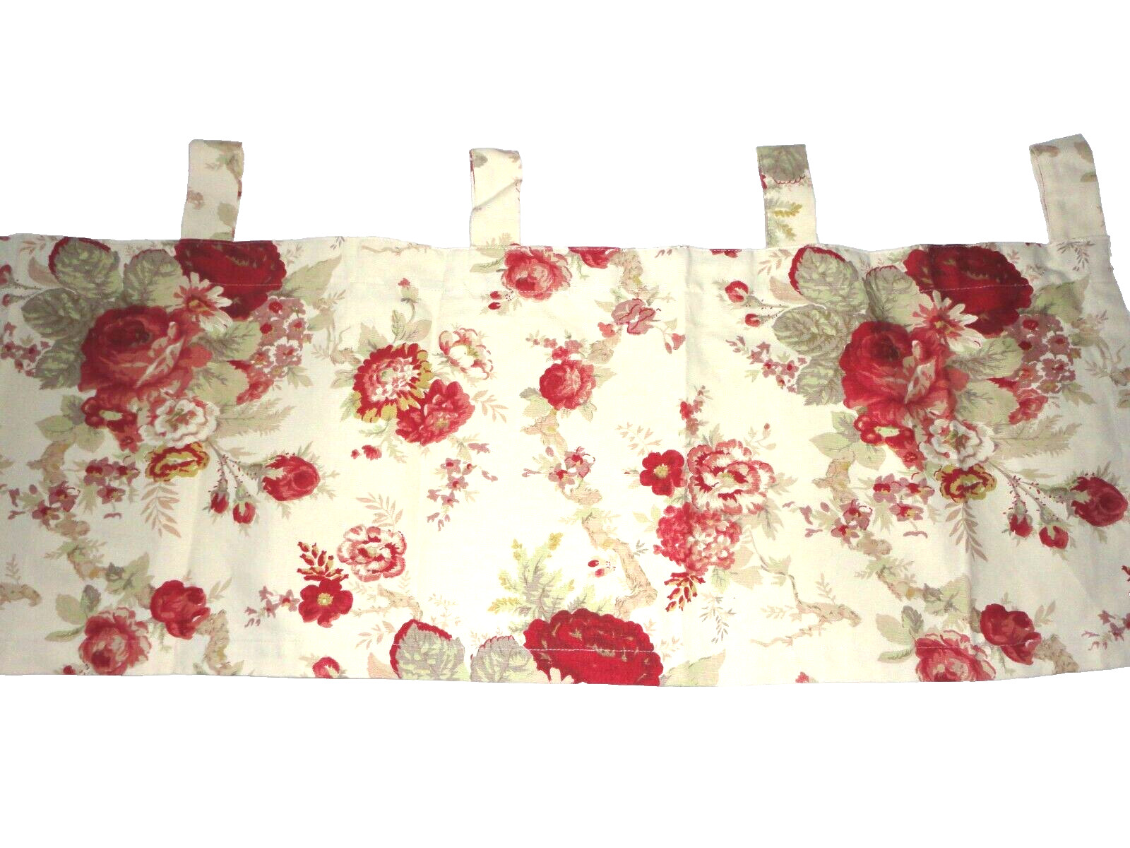 WAVERLY NORFOLK ROSES IVORY RED FLORAL NEUTRAL (1) TAB TOP VALANCE 16 X 59