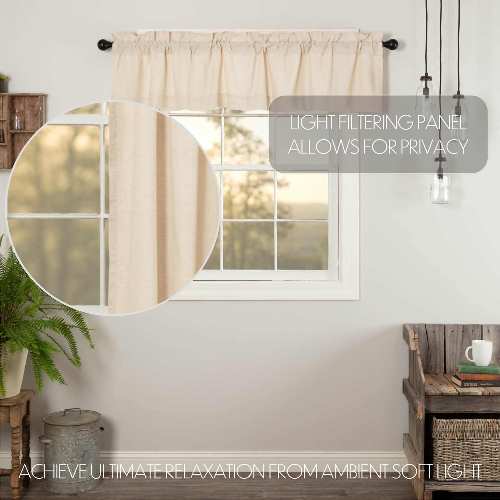 Simple Life Flax Natural Set (1 Valance 16×72 ; 2 Tier 24×36) VHC Brands
