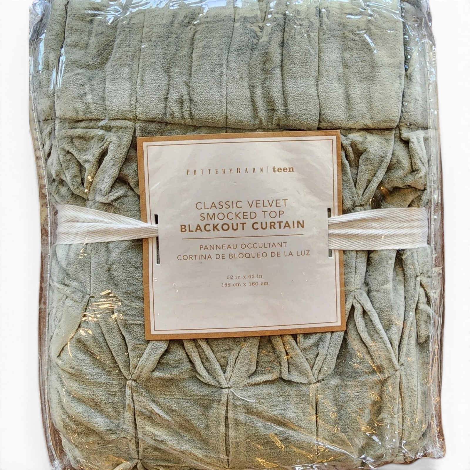 Pottery Barn Teen Velvet Smocked Top Blackout Curtain 52×63 Sage Green