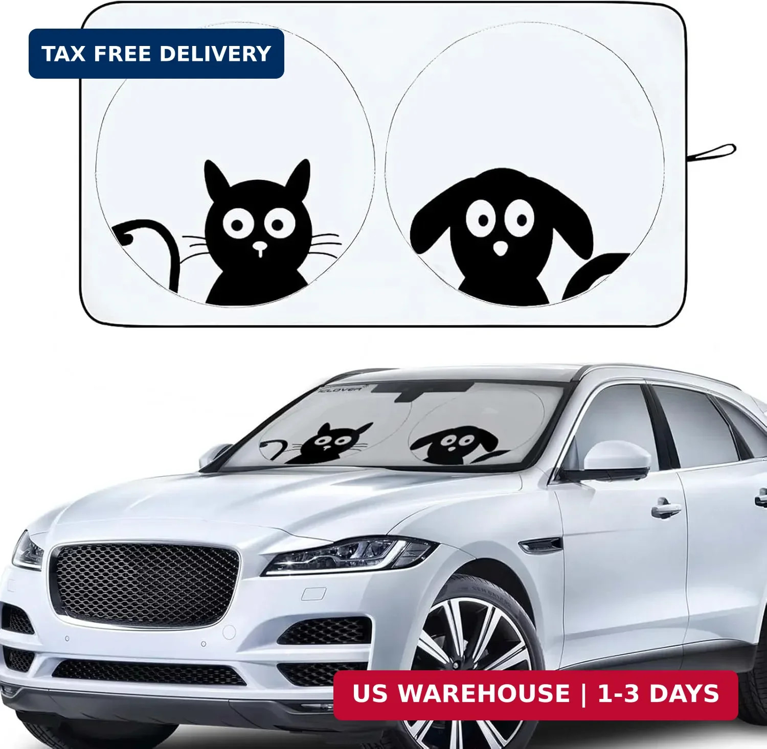 Car Windshield Sunshade with Pet Design, Cute Dog & Cat Medium Dog & Cats