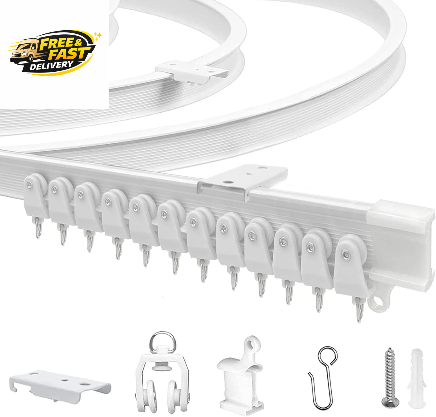 Flexible Bendable Ceiling Curtain Track, 9.8Ft (3M) Curved, PVC, Metal, Plastic