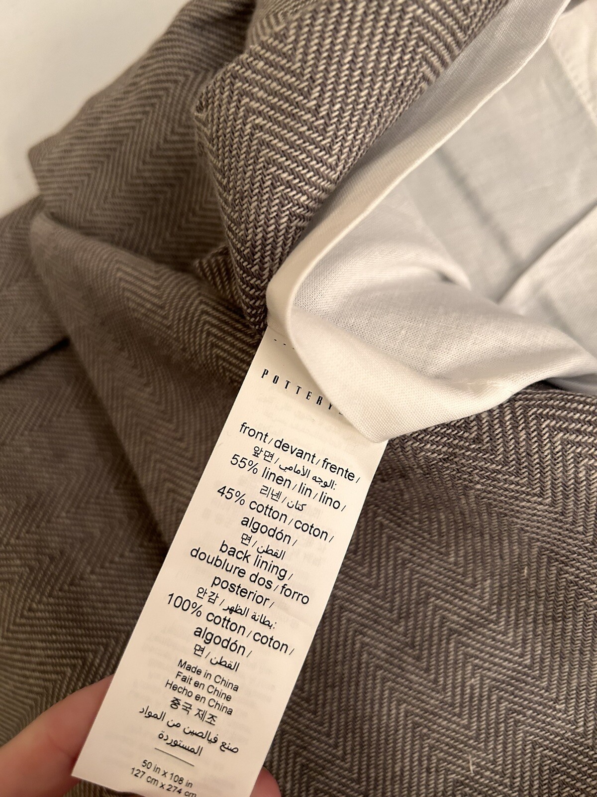 Pottery Barn Stella Herringbone Cotton Linen Curtains Gray 50”x108” S/2 NWOT
