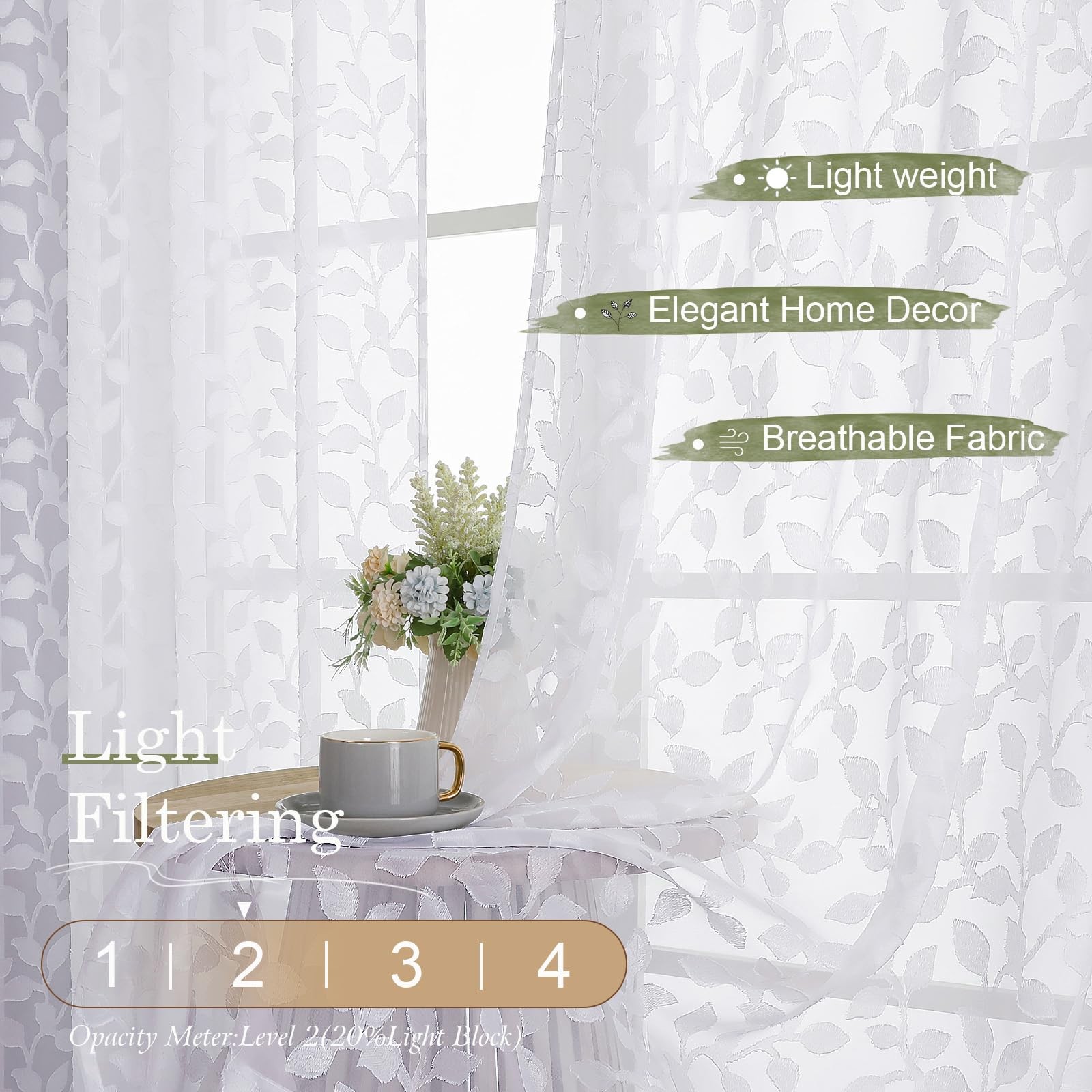 Chyhomenyc White Sheer Curtains 54 Inch Length 42″W x 54″L (Pack of 2),