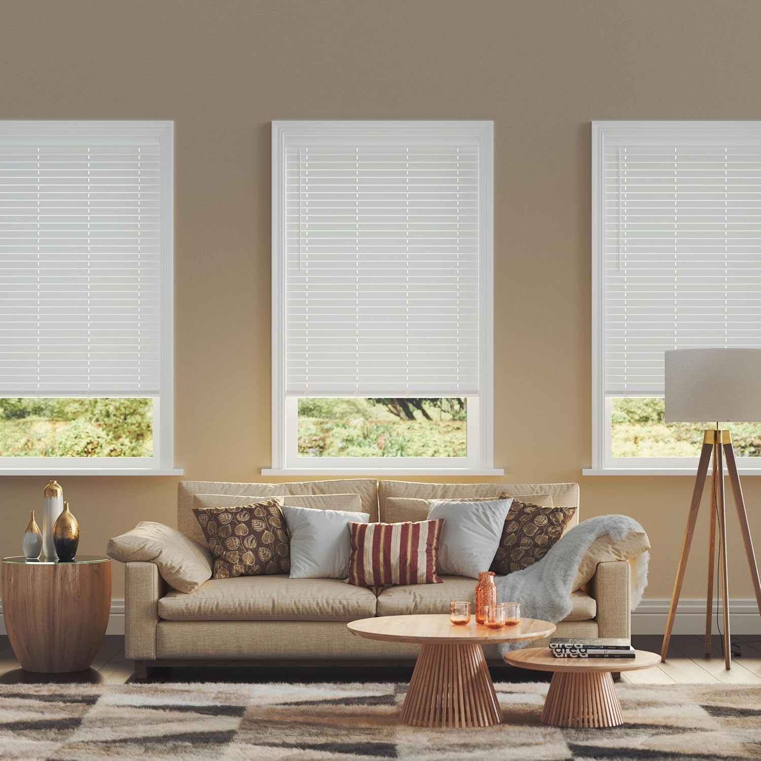 2″ Cordless Flat Slat Faux Wood Window Blinds for Home – 34″ W x 60″ L – Whit…