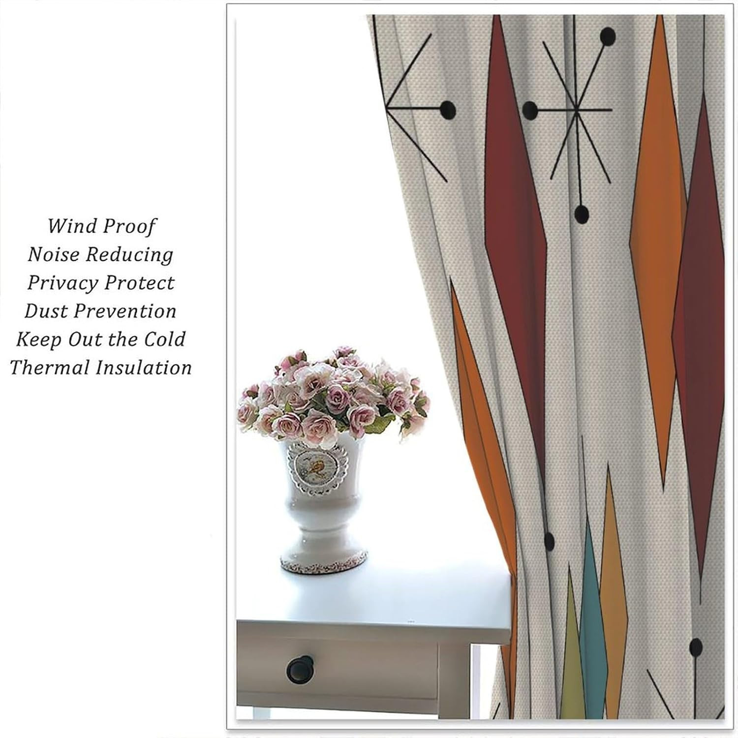 Abstract Geometric Modern Curtains Mid Century Art Colorful Orange Blue Green Wi