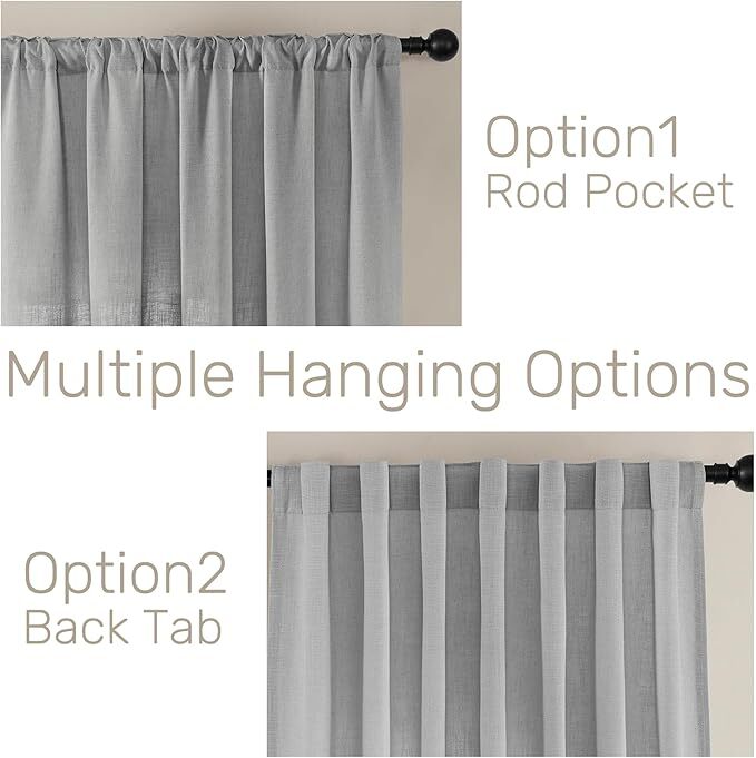 Joydeco Linen Curtains – Light Filtering – Ebony Grey – set of 2 – 52W x 72L