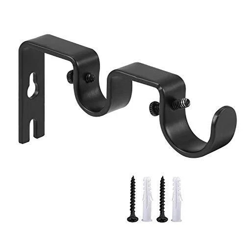 Anndason Heavy Duty Curtain Rod Brackets Double Rod Holders Double 2pcs Black