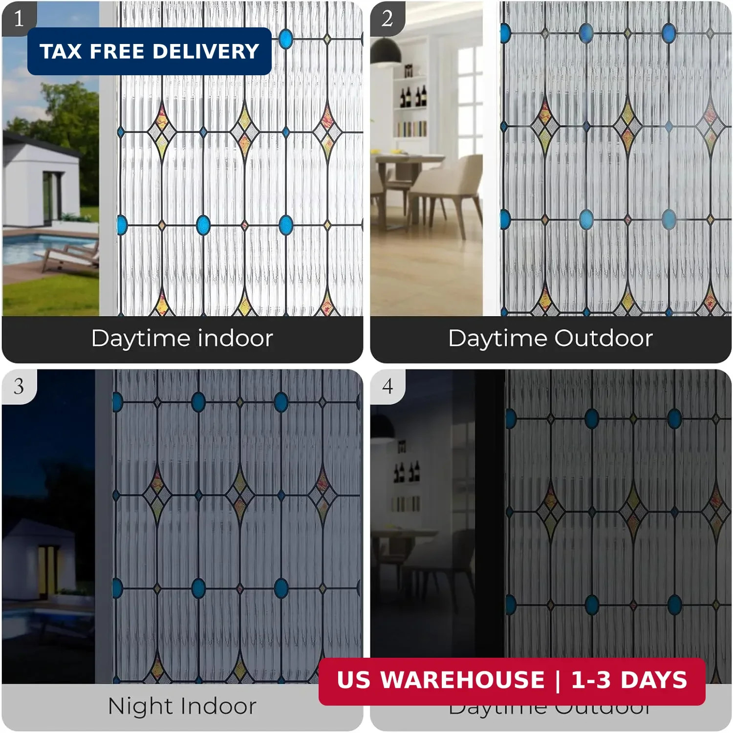 ADD.HERES Window Privacy Film, Stained Glass Decorative Static Cling, Removable