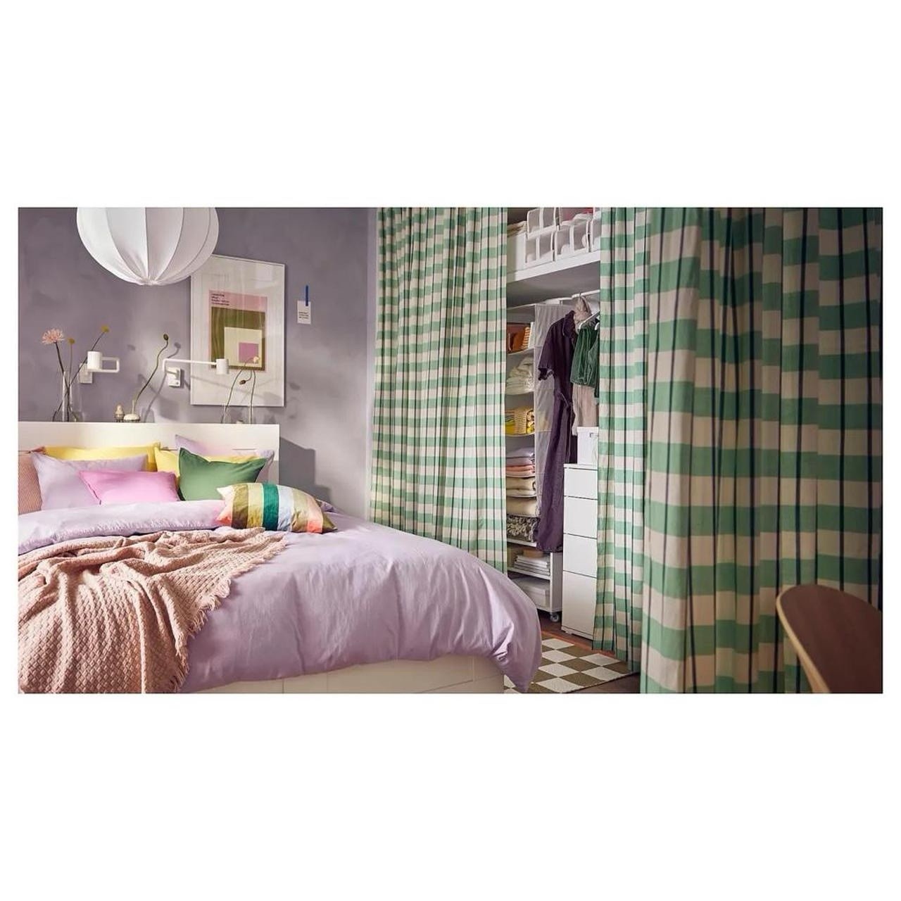 TWO 2X IKEA GLANSHAGTORN Curtain Panels Green White/Black Each118x98″ 105.561.12