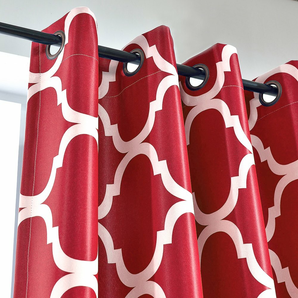 Set 2 Red White Geo Trellis Curtains Panels Drapes 63 84 96 inch L Darkening