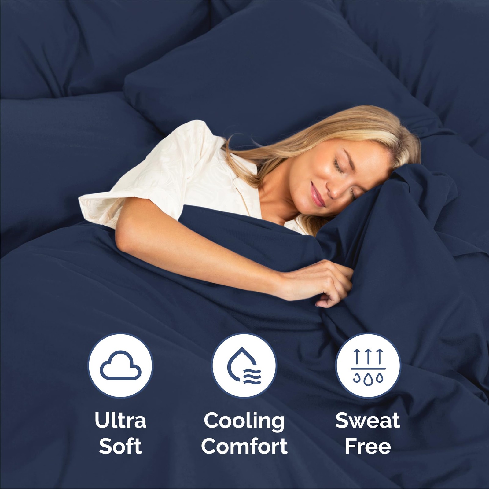 Queen Size 4 Piece Sheet Set – Comfy Breathable & Queen, 18 – Navy Blue